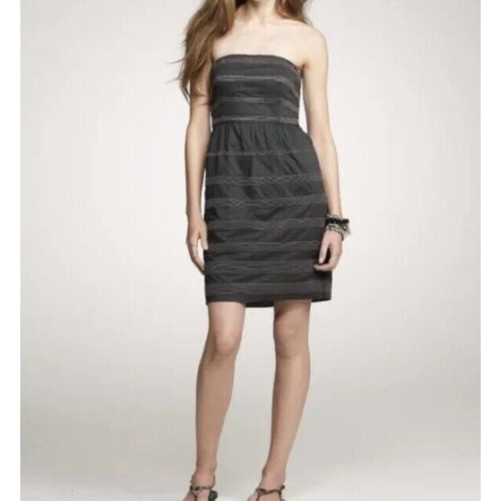 J Crew Dress Womens 12  Black Ginny Rugby Strapless Lined Stripe Pockets Elegant